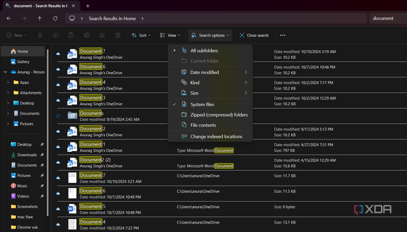 Filtros de búsqueda en el explorador de archivos