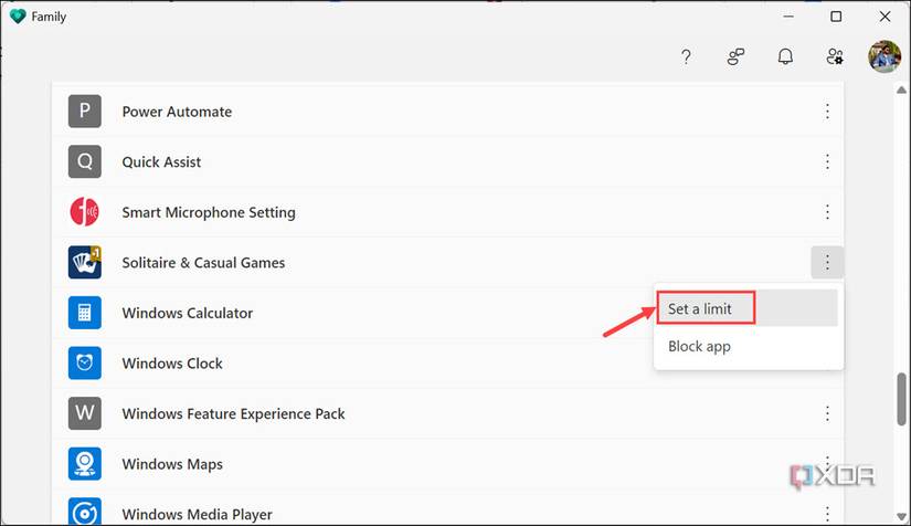 Option to set a limit for specific app
