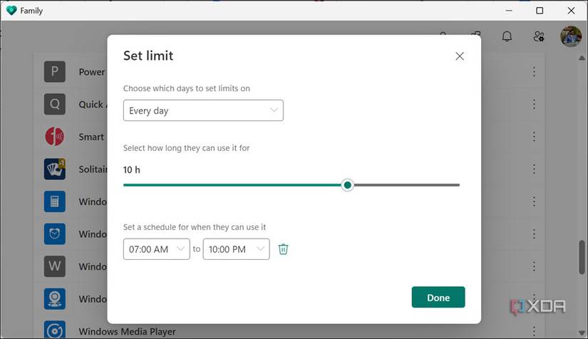 Set limit for the selected app