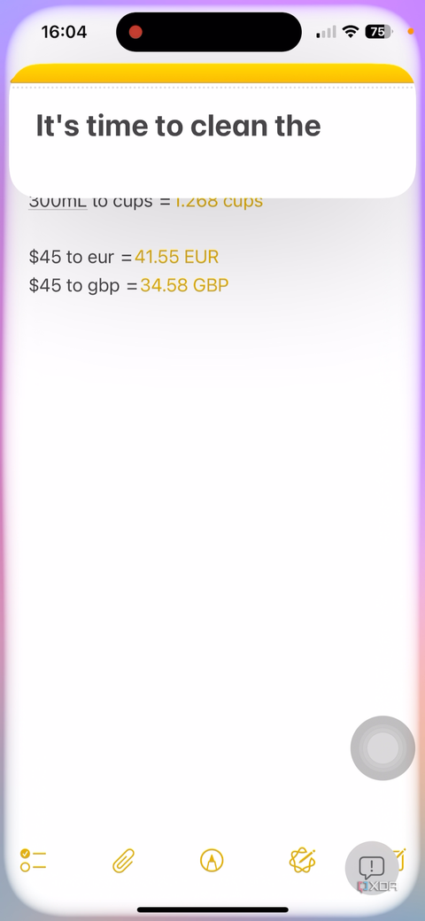 Siri showing the note