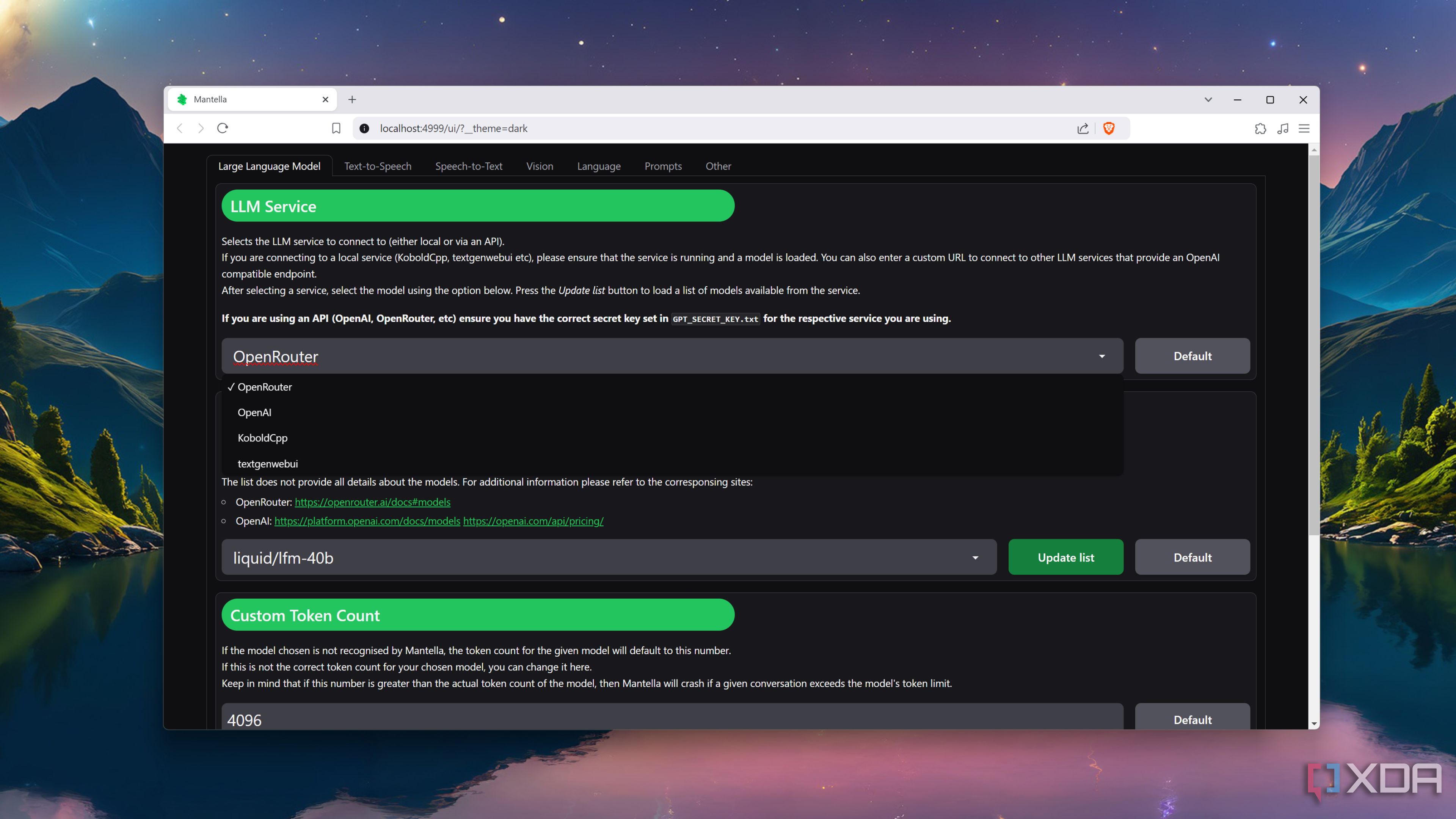 Mantella's web UI