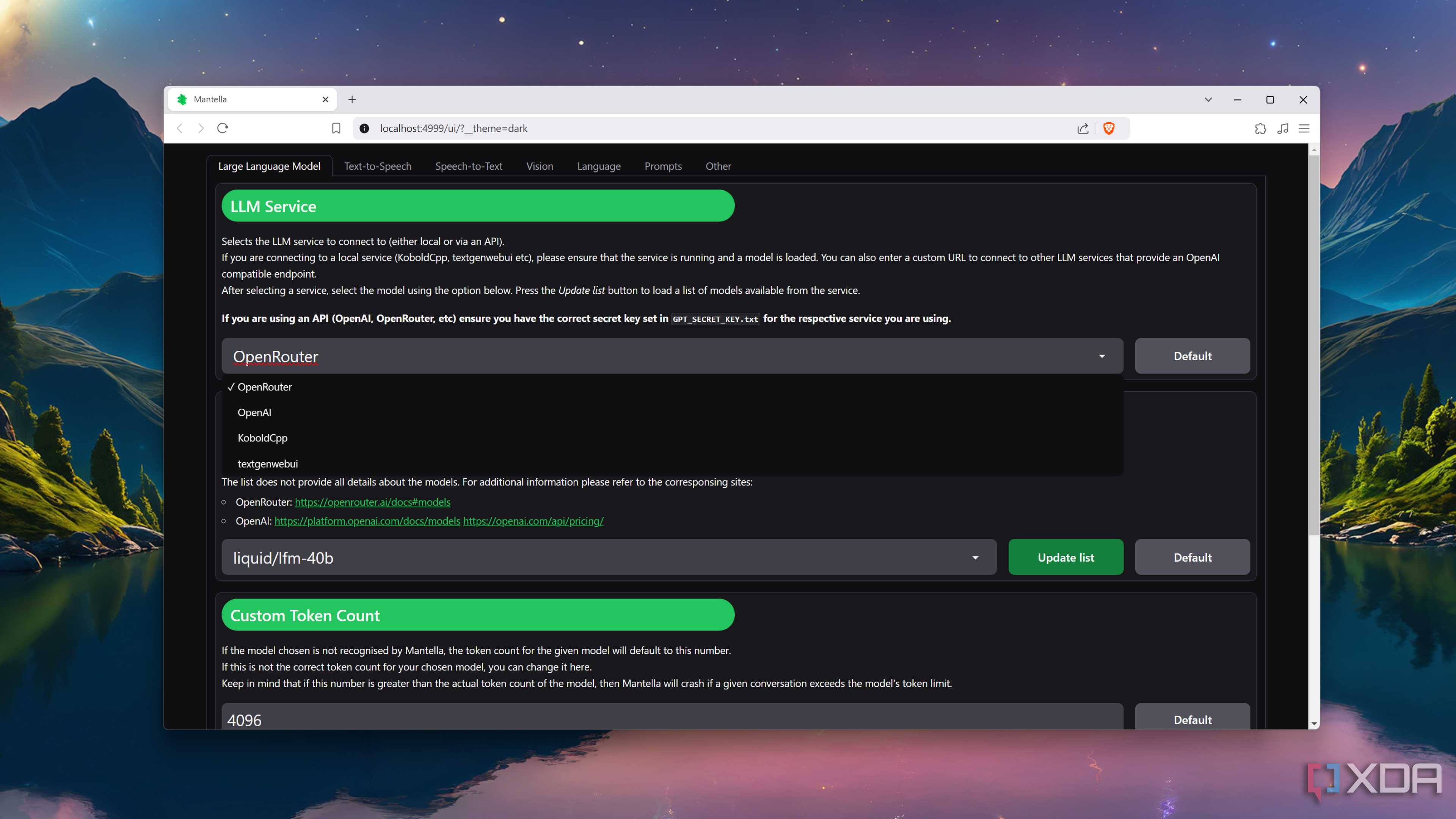 Mantella's web UI
