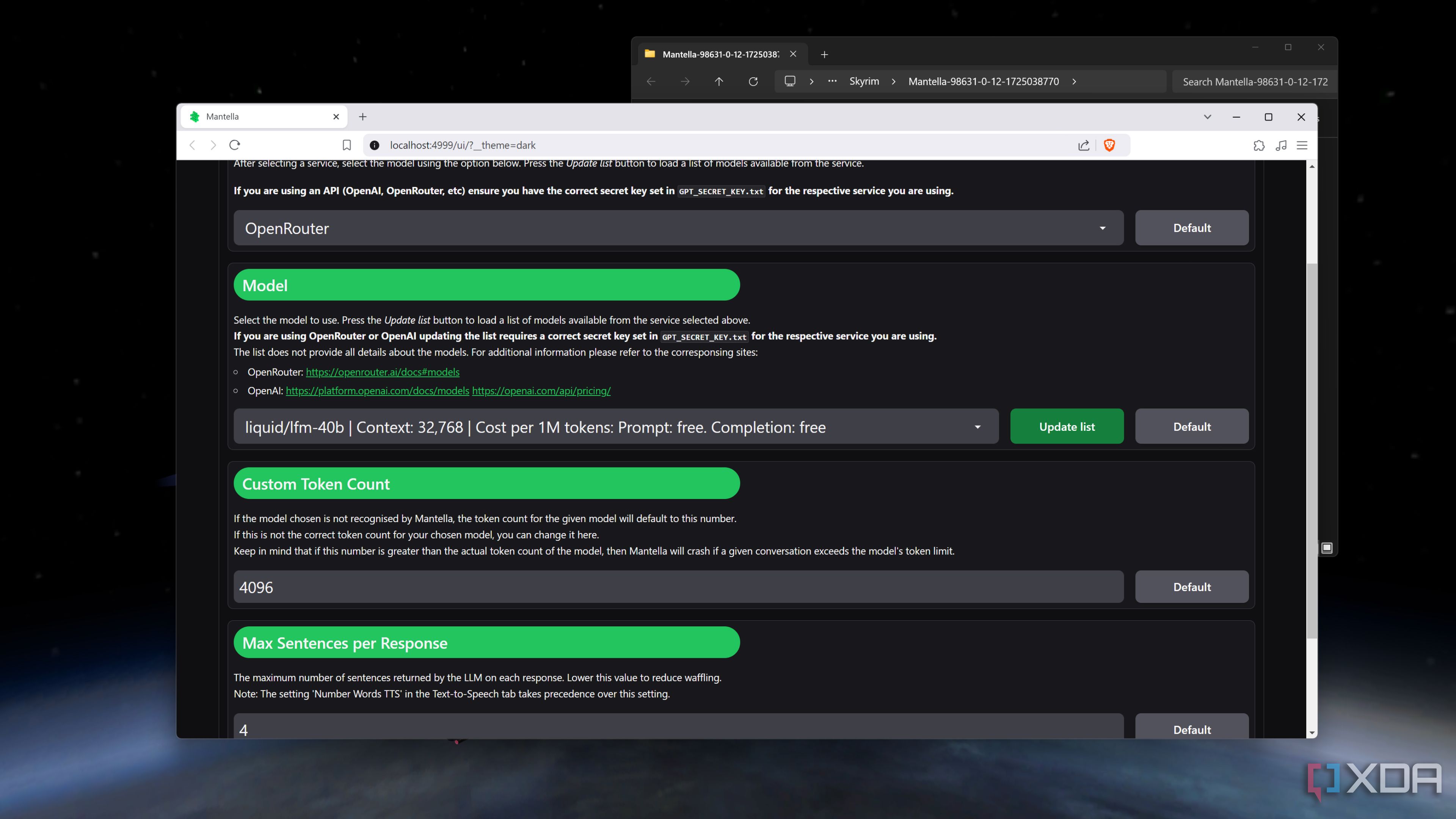 Mantella's web UI
