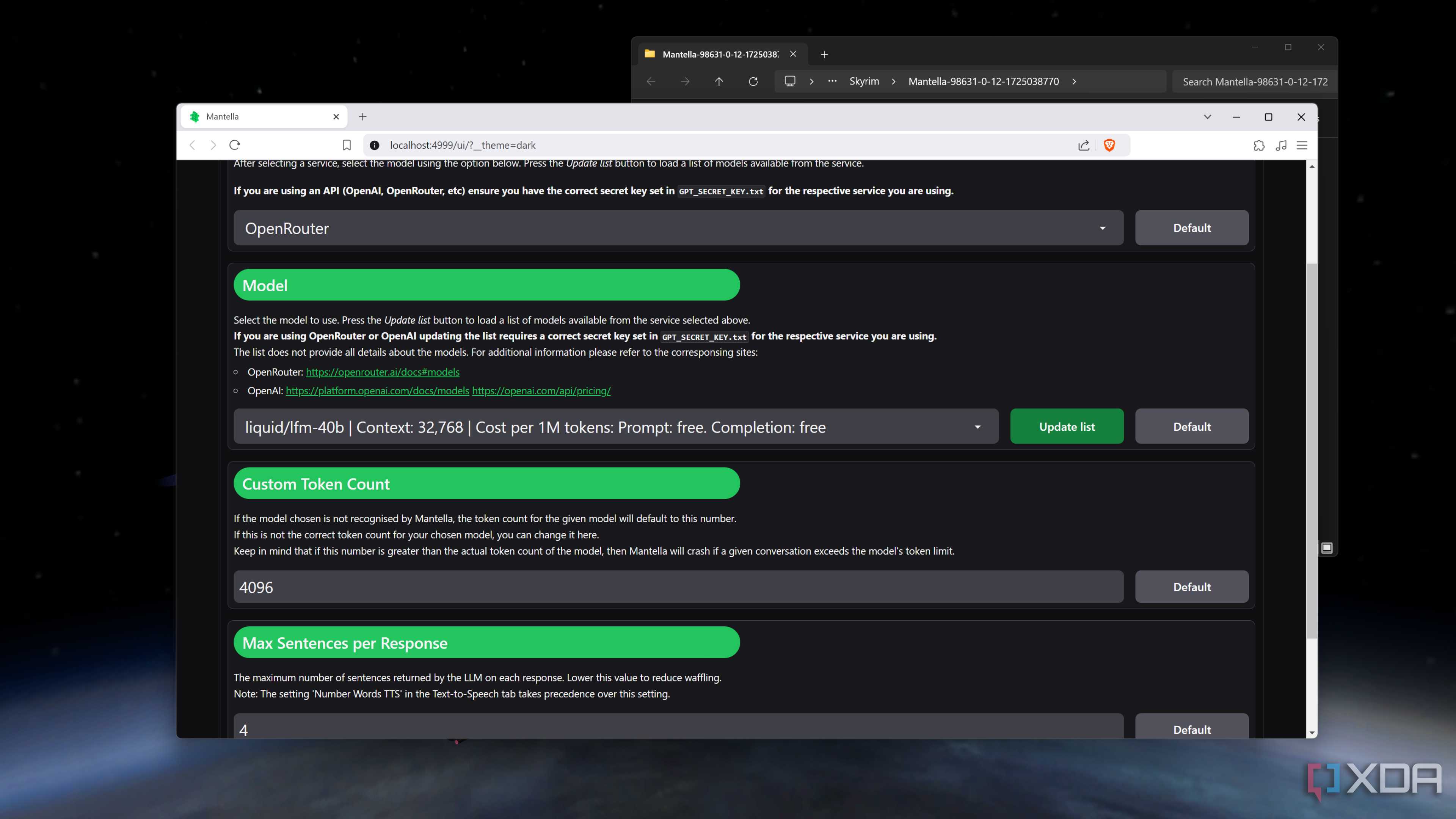 Mantella's web UI