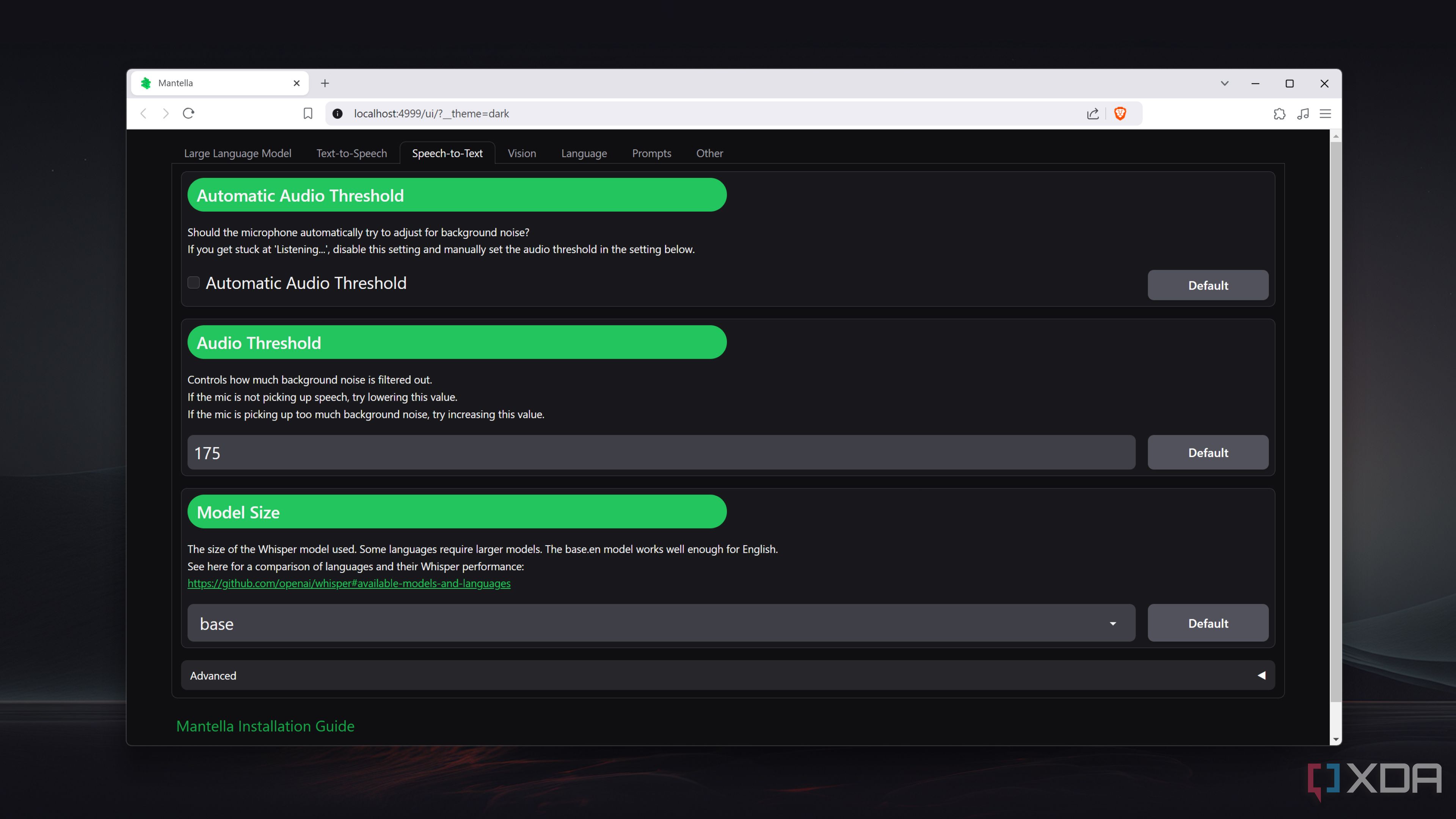 Mantella's web UI