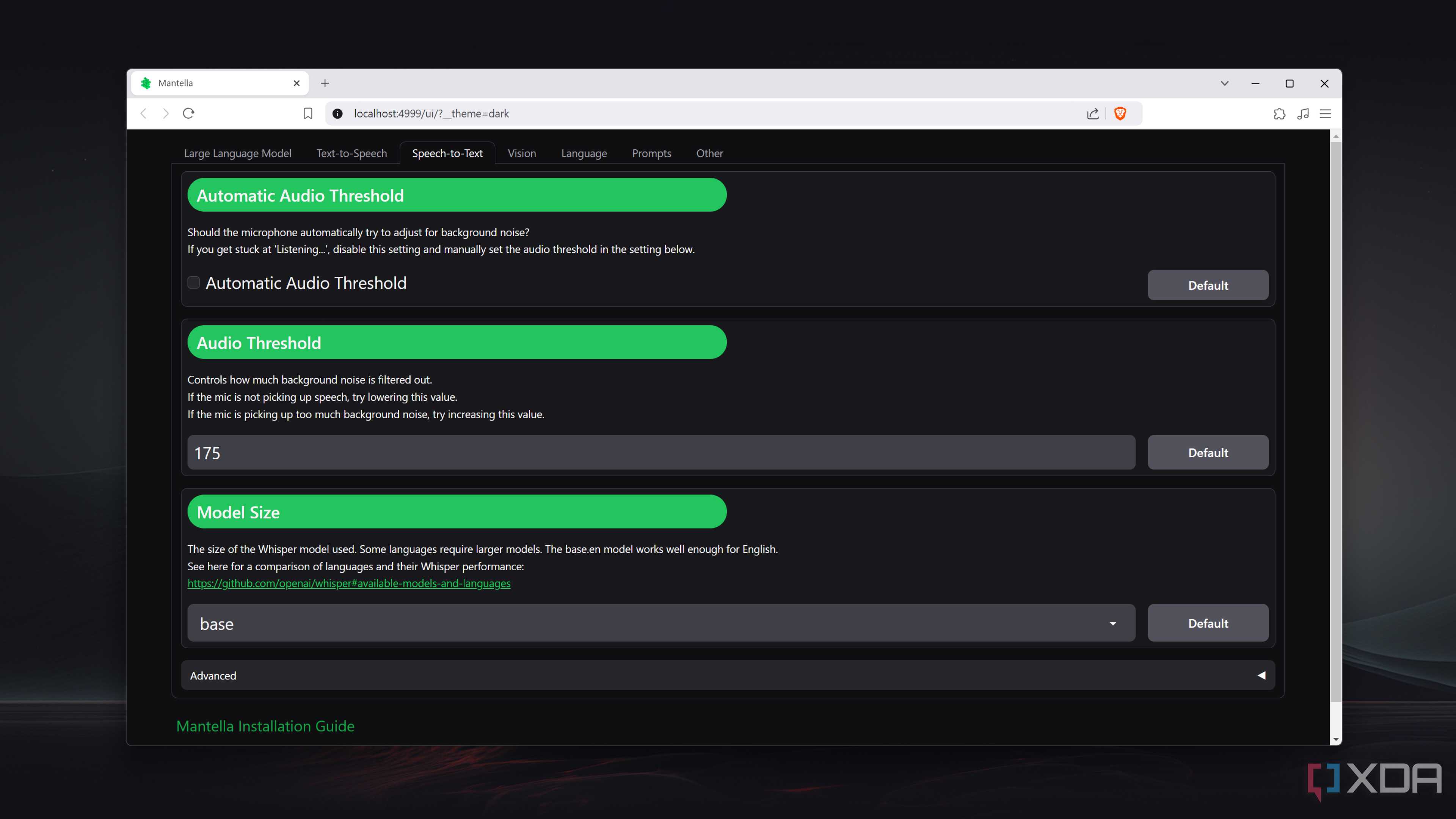 Mantella's web UI