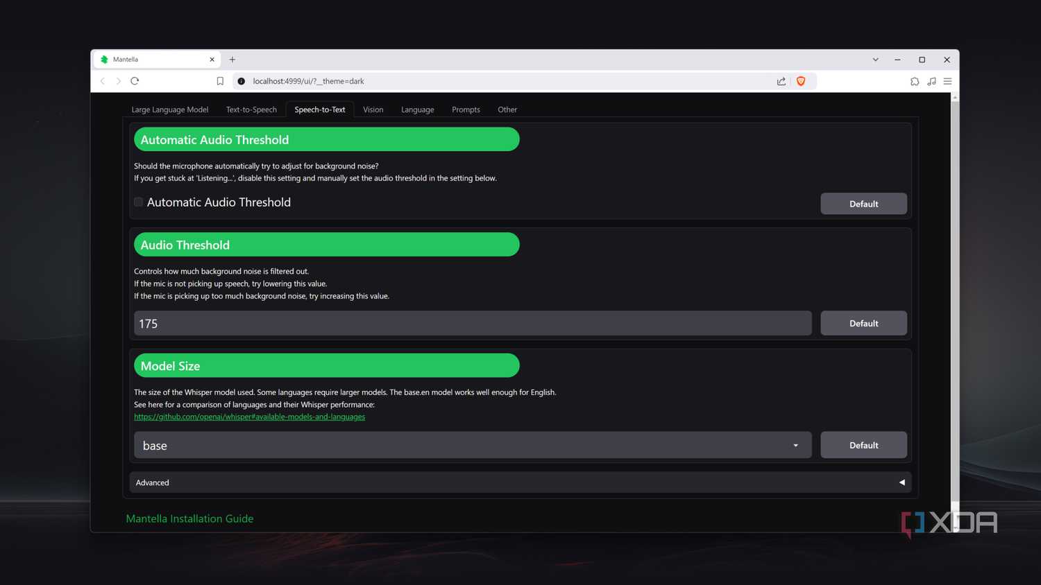 Mantella's web UI