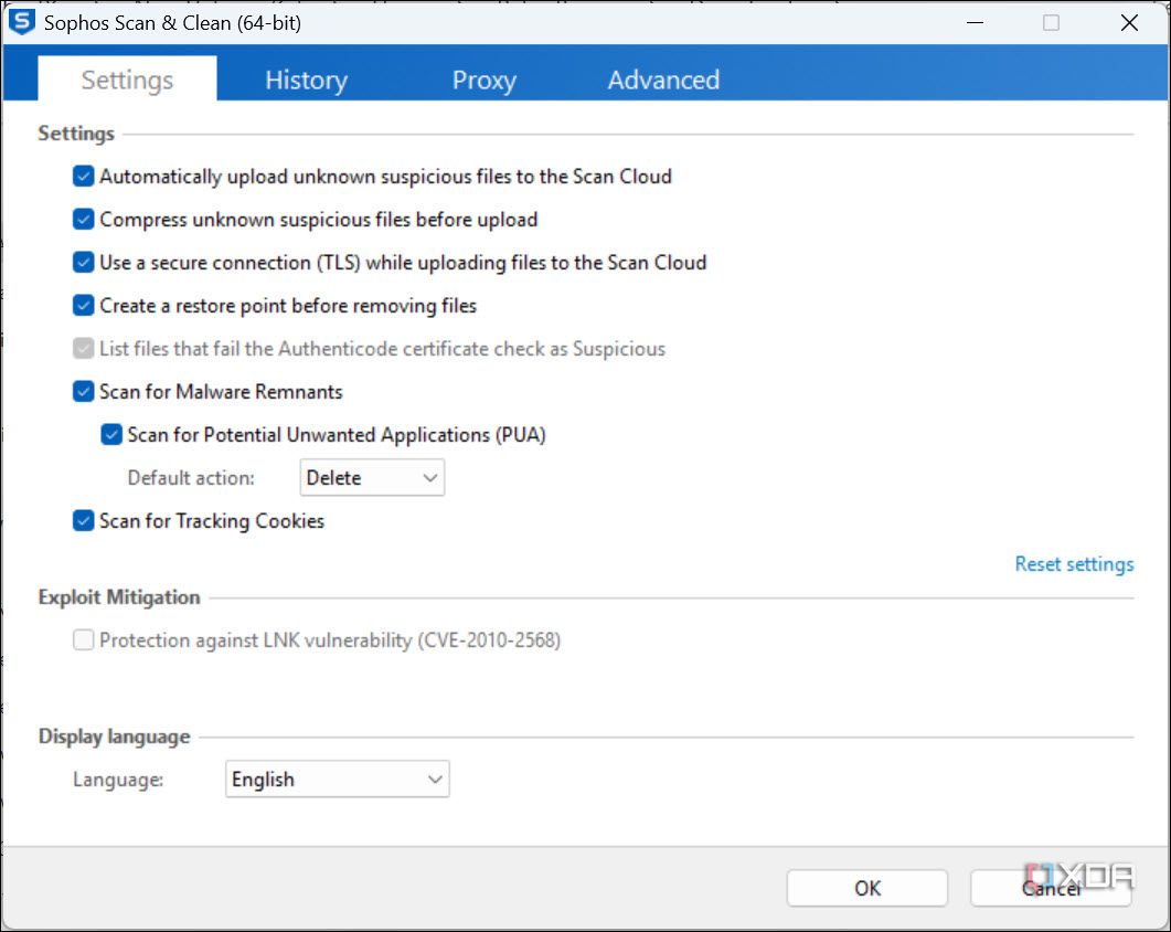 Sophos Scan and Clean settings