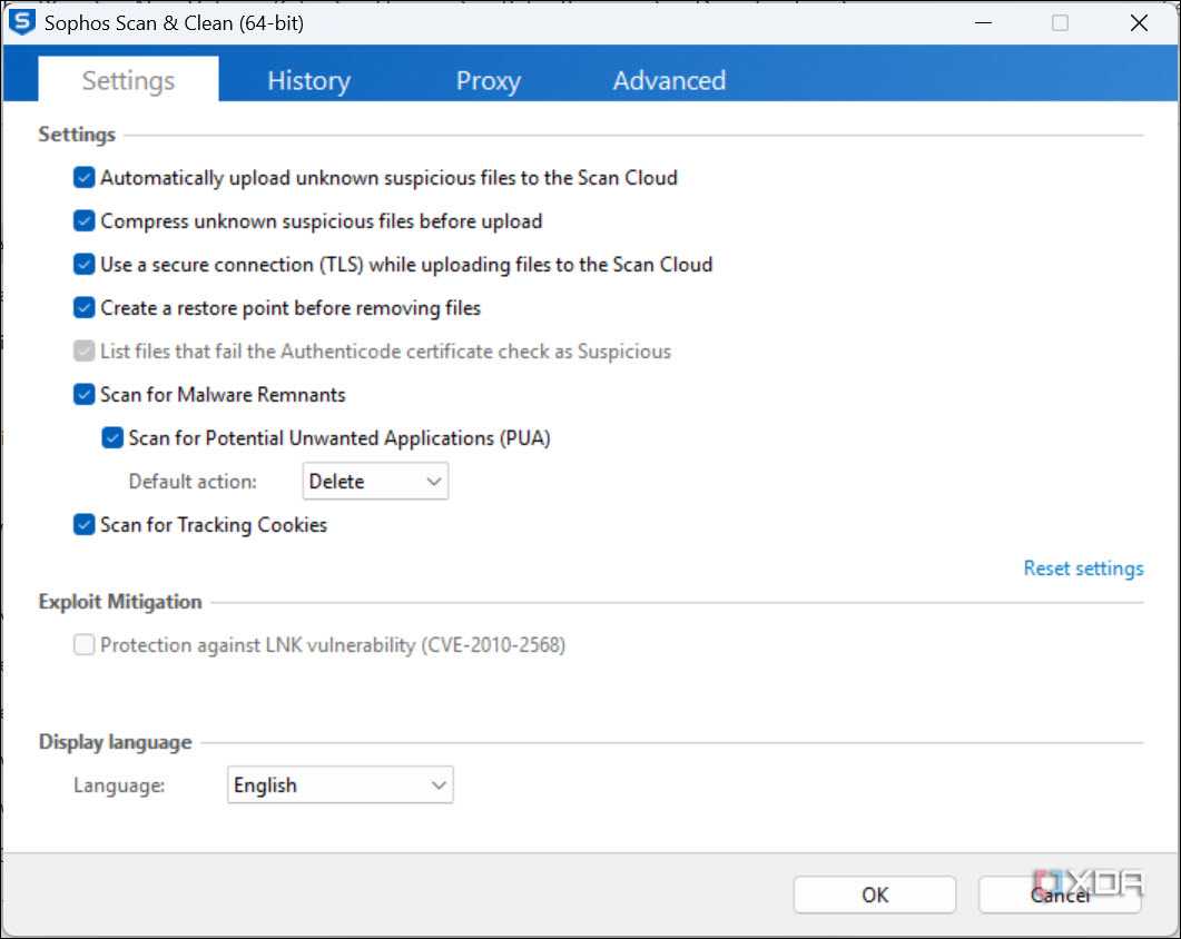Sophos Scan and Clean settings