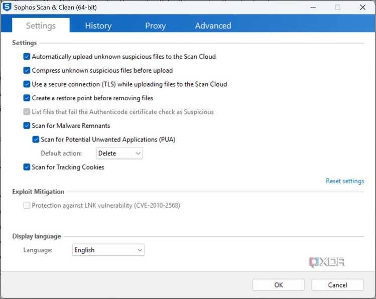 Sophos Scan and Clean settings