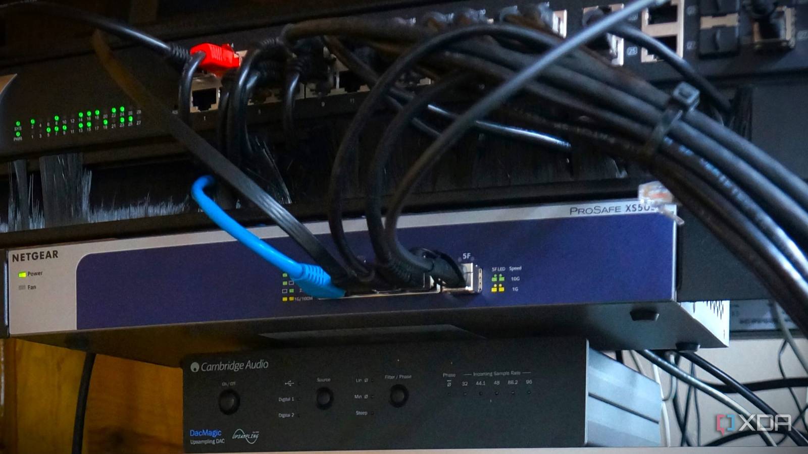 patch cables running to a network switch