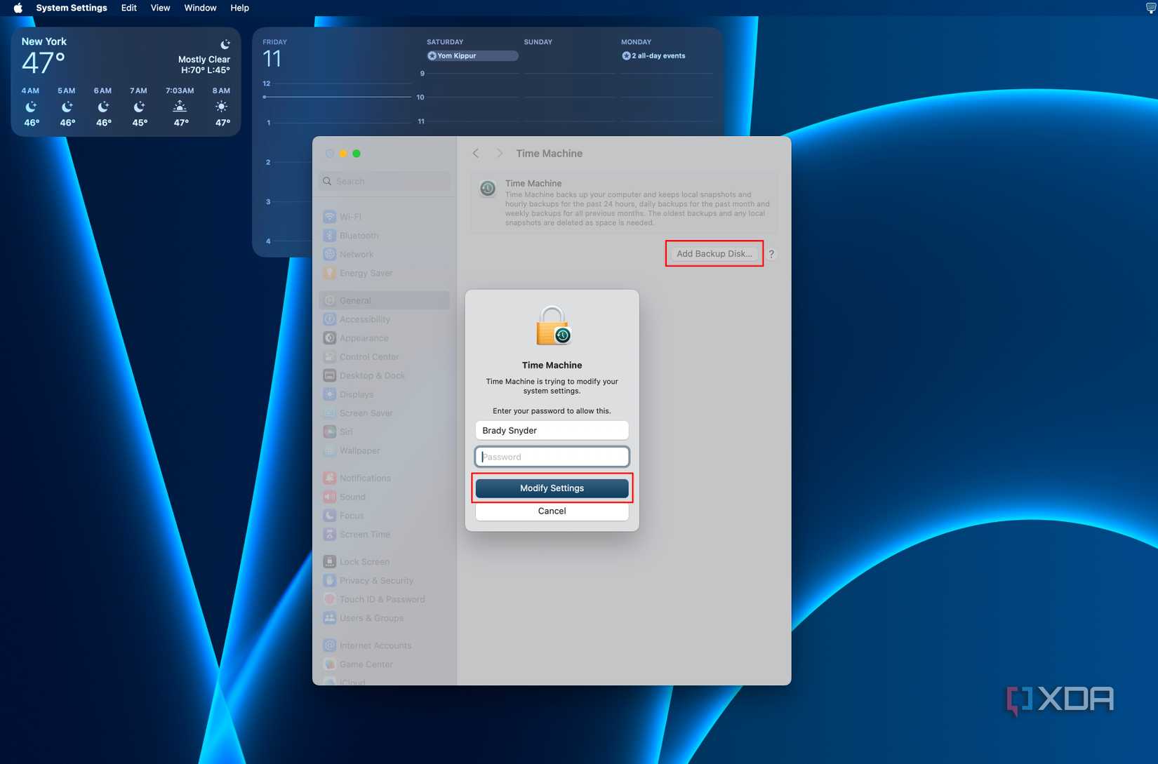 Enter your password to modify your settings.