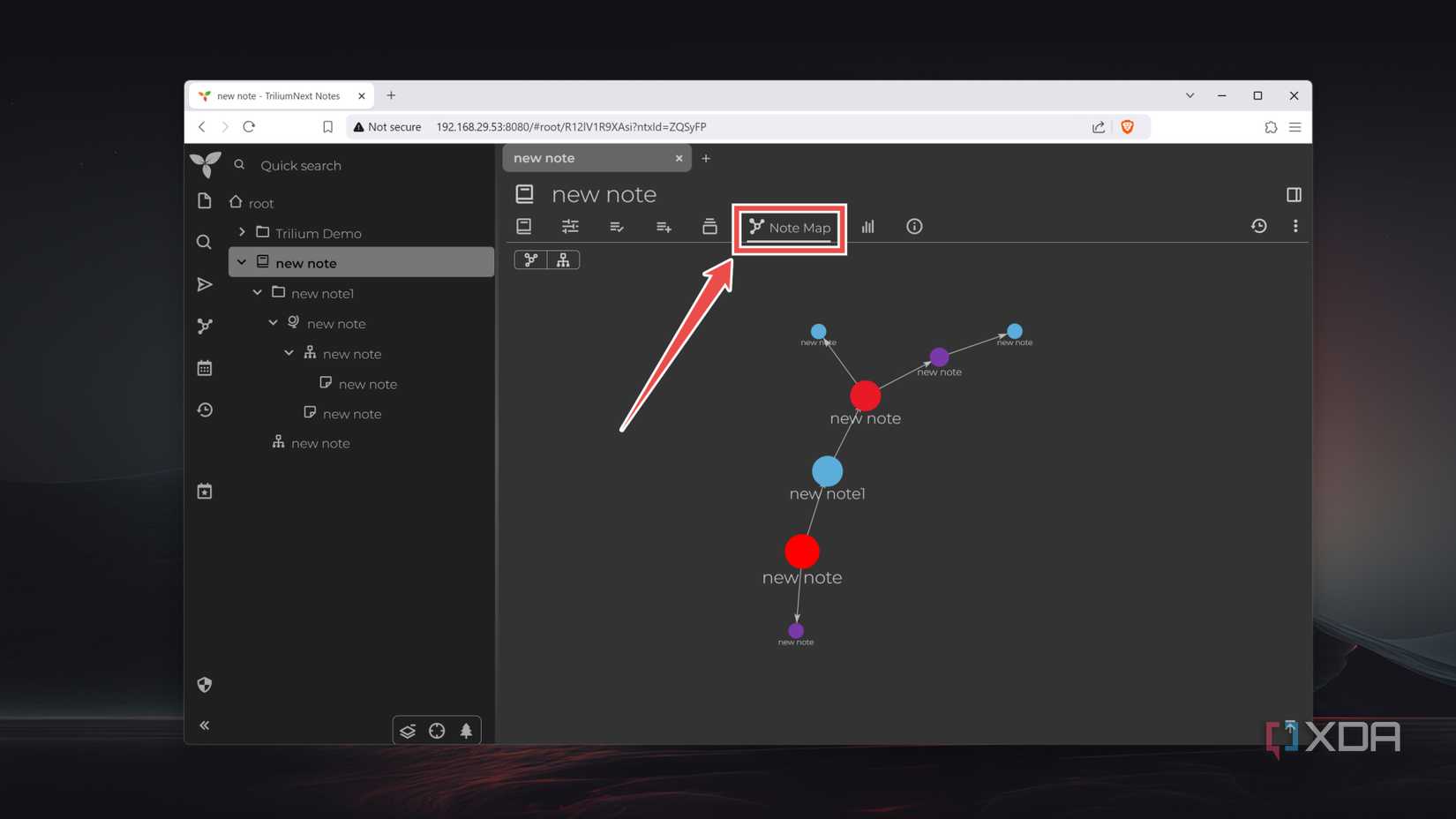 Accessing the Note Map in TriliumNext