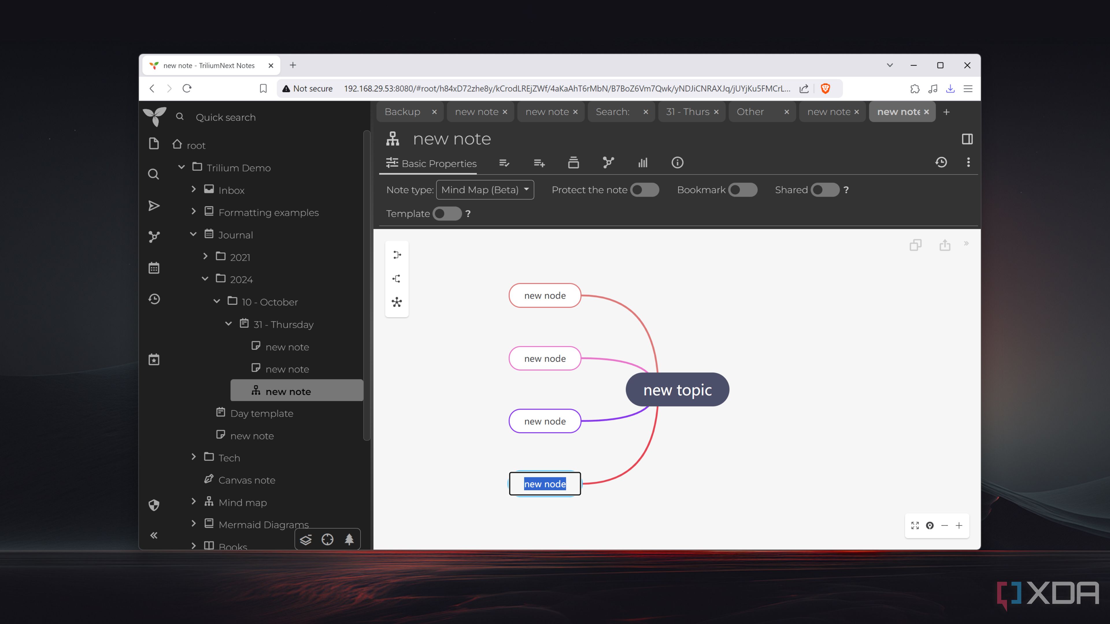 The Mind Maps note type in TriliumNext
