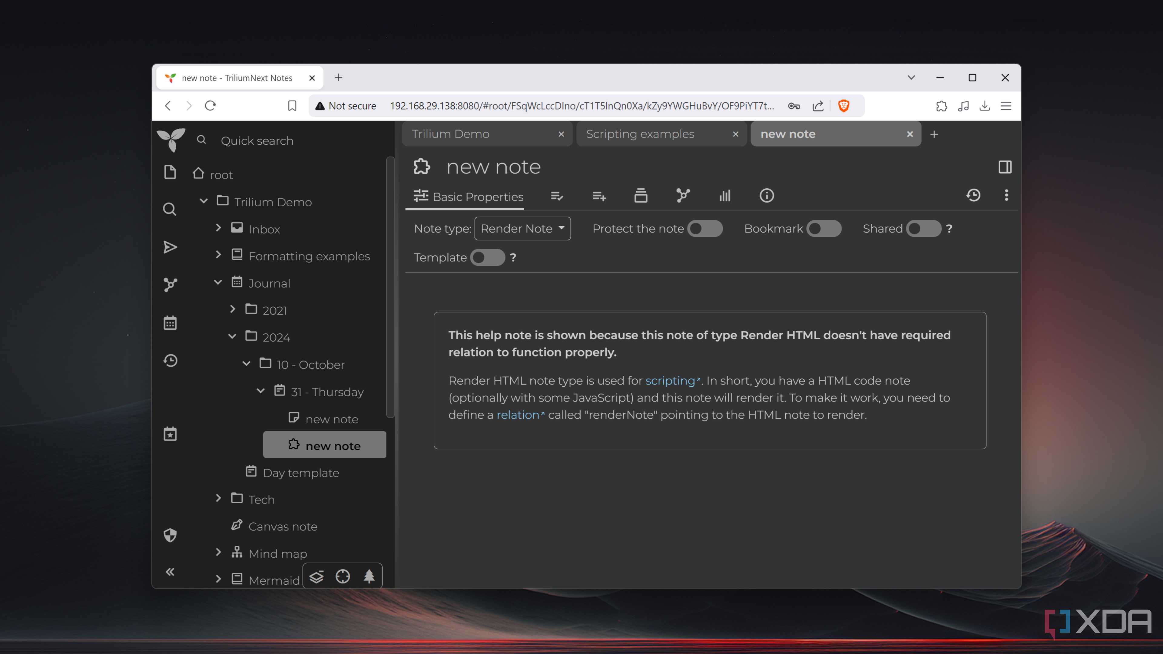 The Render Note in TriliumNext