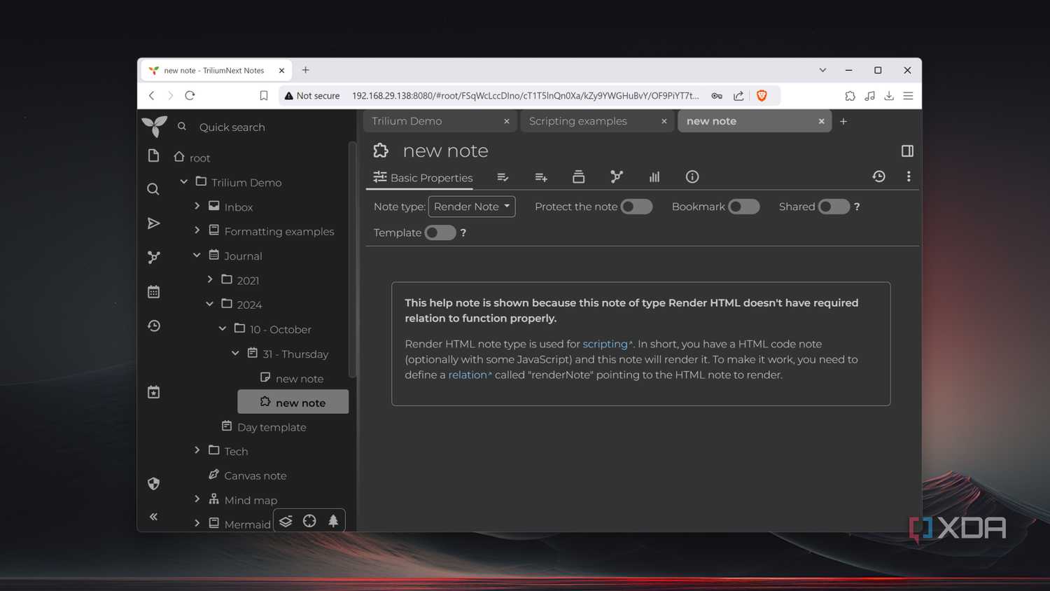 The Render Note in TriliumNext