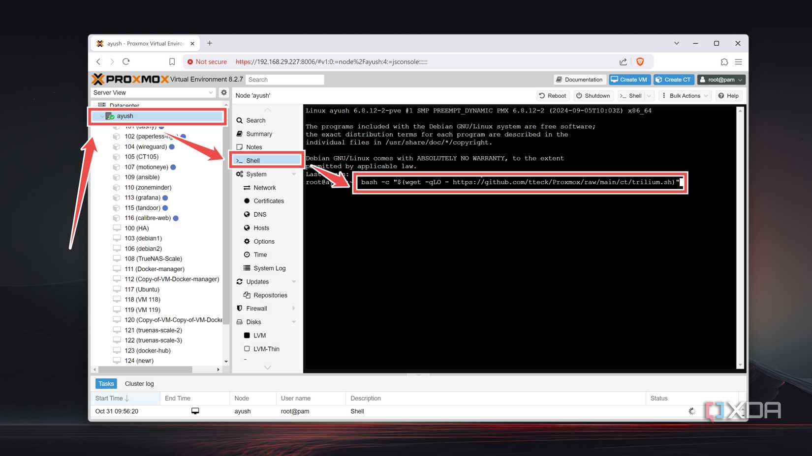 Running the command to install TriliumNext Notes