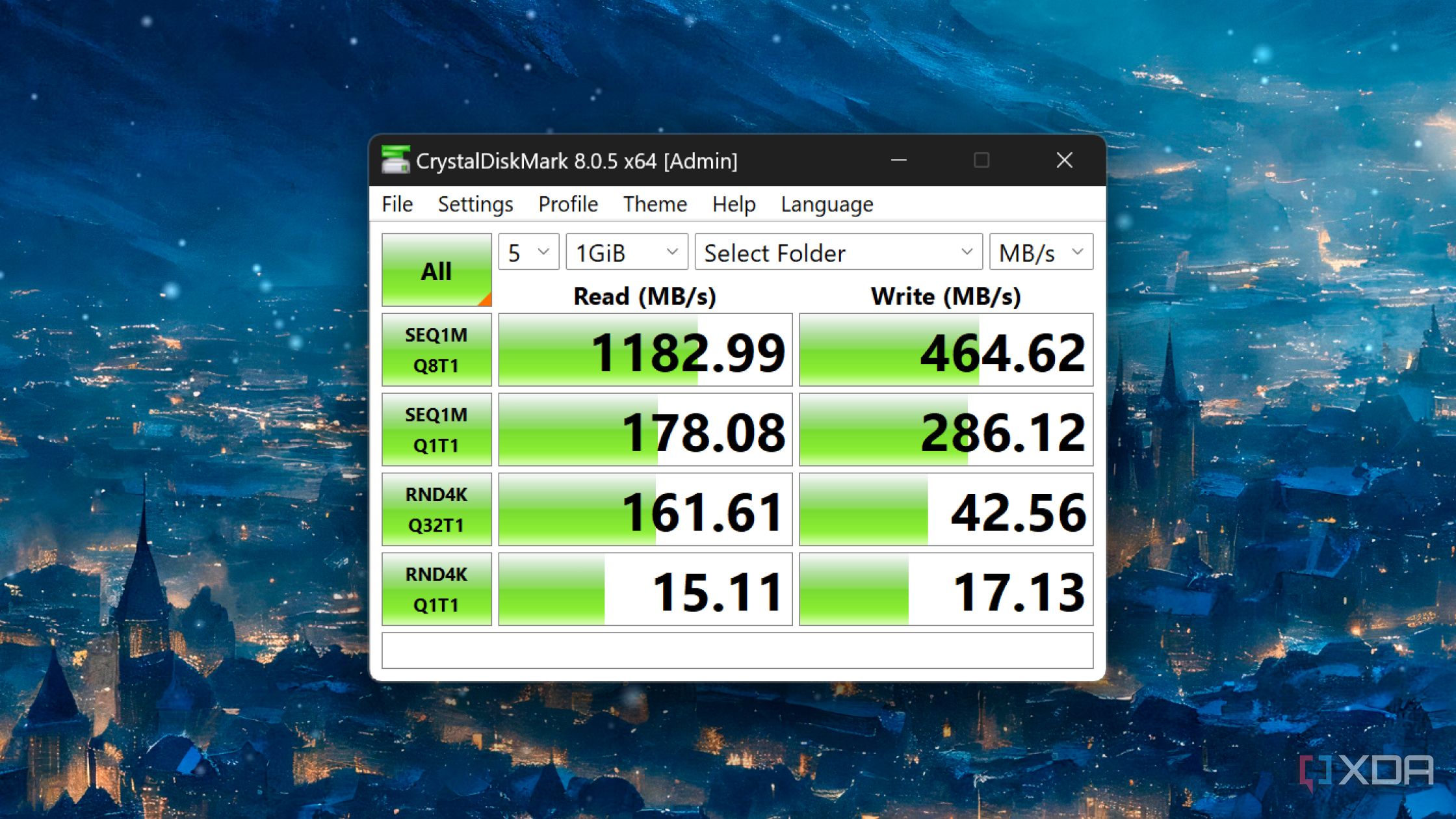 CrystalDiskMark running on an SMB drive in TrueNAS Core