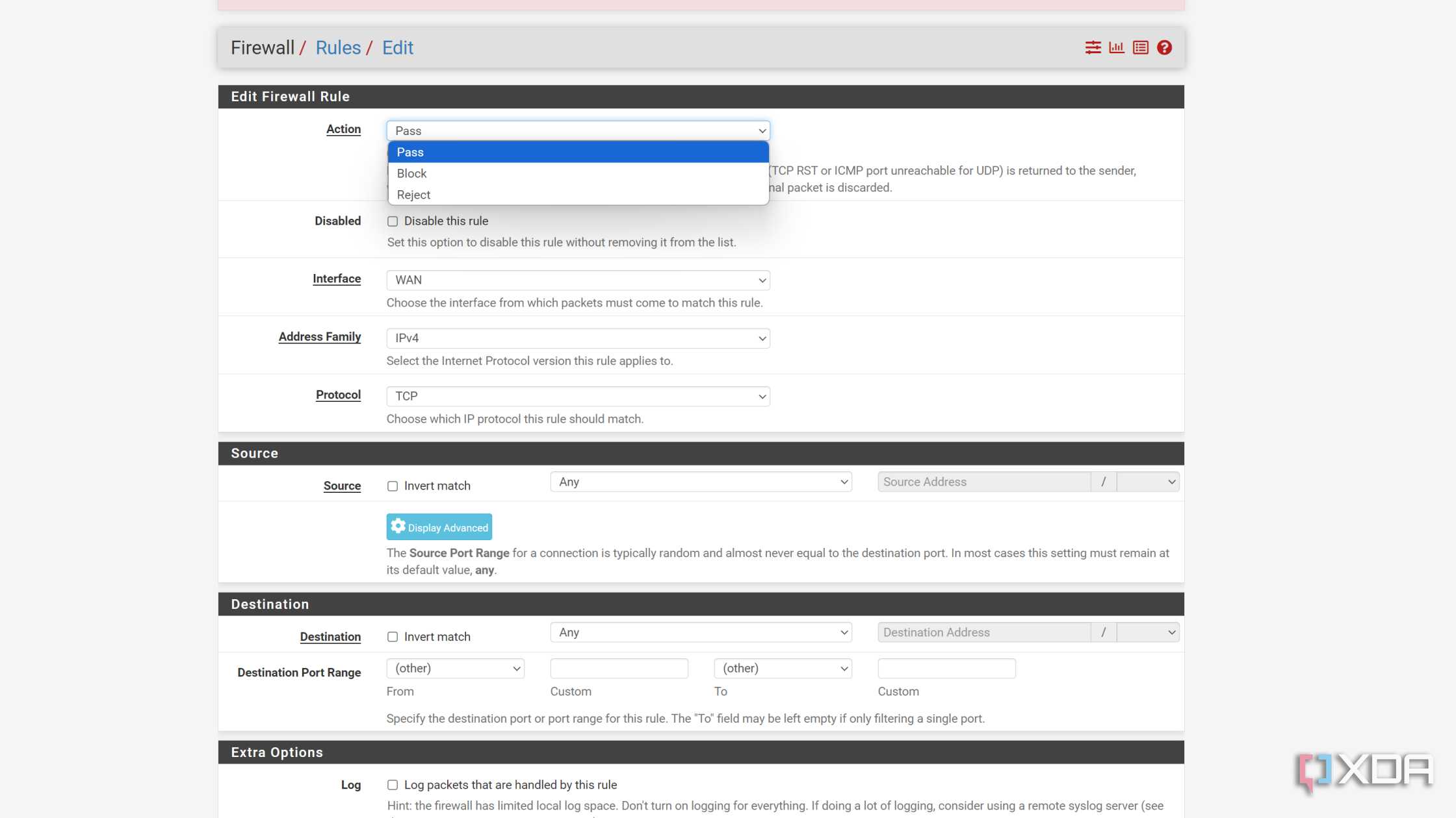 Setting the firewall rules in the pfSense web UI