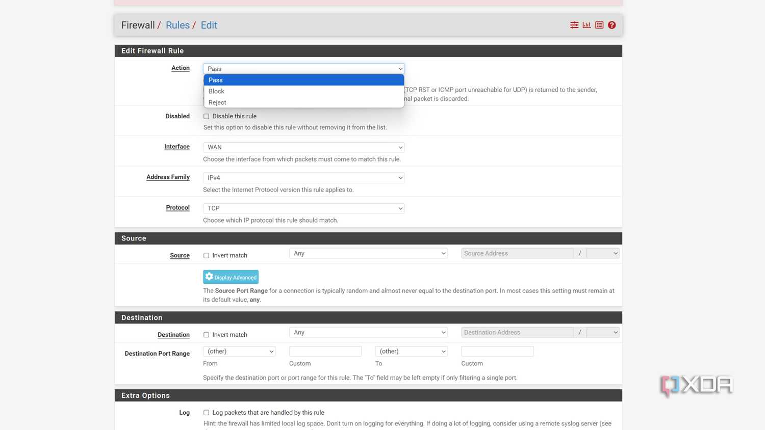 Setting the firewall rules in the pfSense web UI