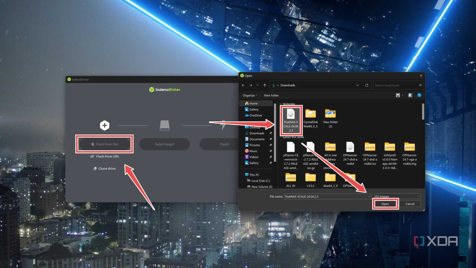Choosing the TrueNAS Scale file inside Balena Etcher
