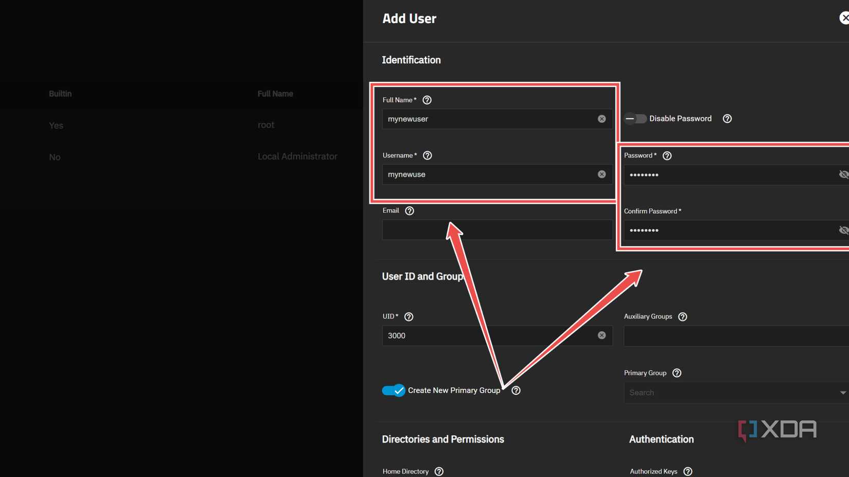 Adding a Username, Full Name, and Password to a TrueNAS Scale user