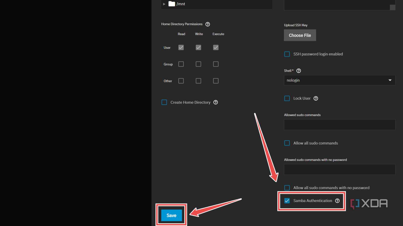 Activating Samba Authentication for a TrueNAS Scale User