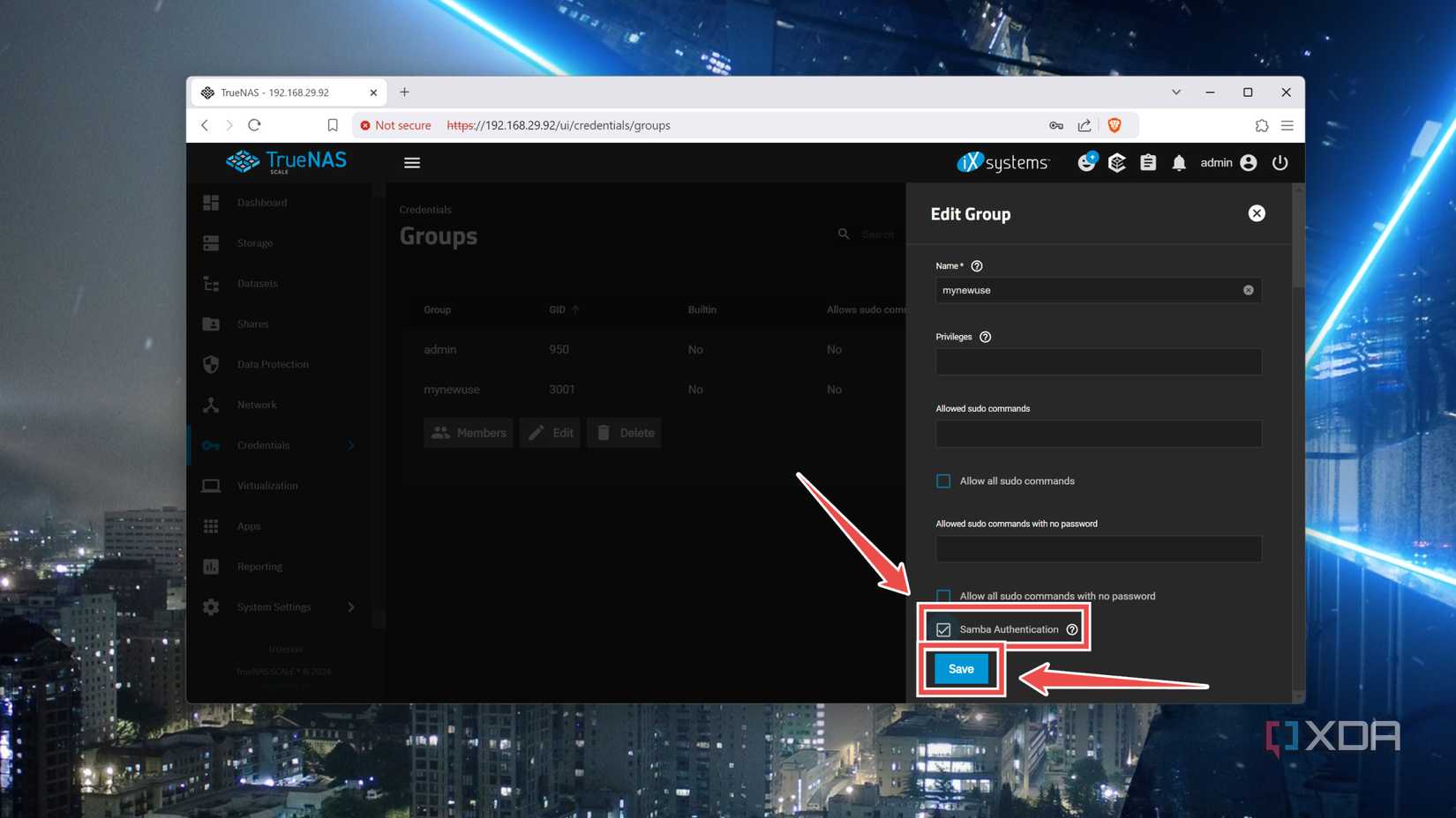 Enabling Samba Authentication for a TrueNAS Scale User Group