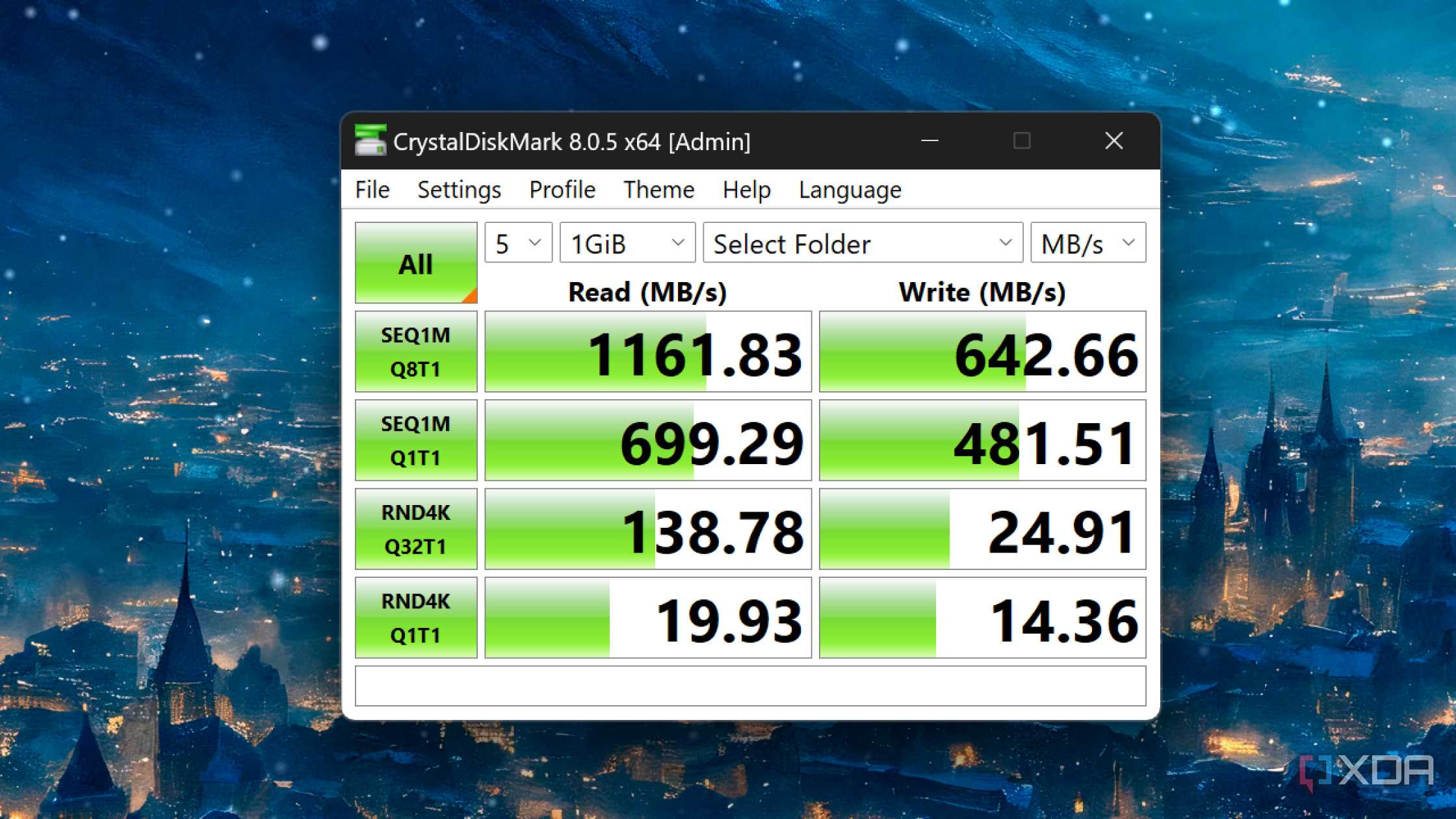 CrystalDiskMark running on an SMB drive in TrueNAS Scale