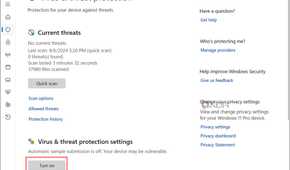 Turn on virus and threat protection of Windows Defender