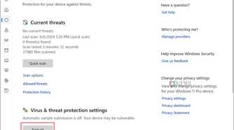Turn on virus and threat protection of Windows Defender