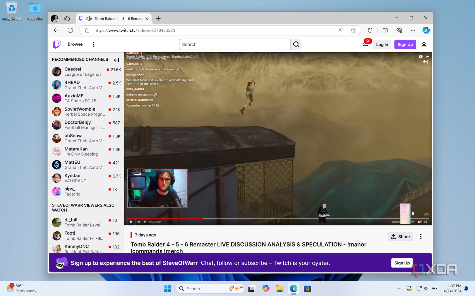 Using Twitch within Microsoft Edge in Windows 11