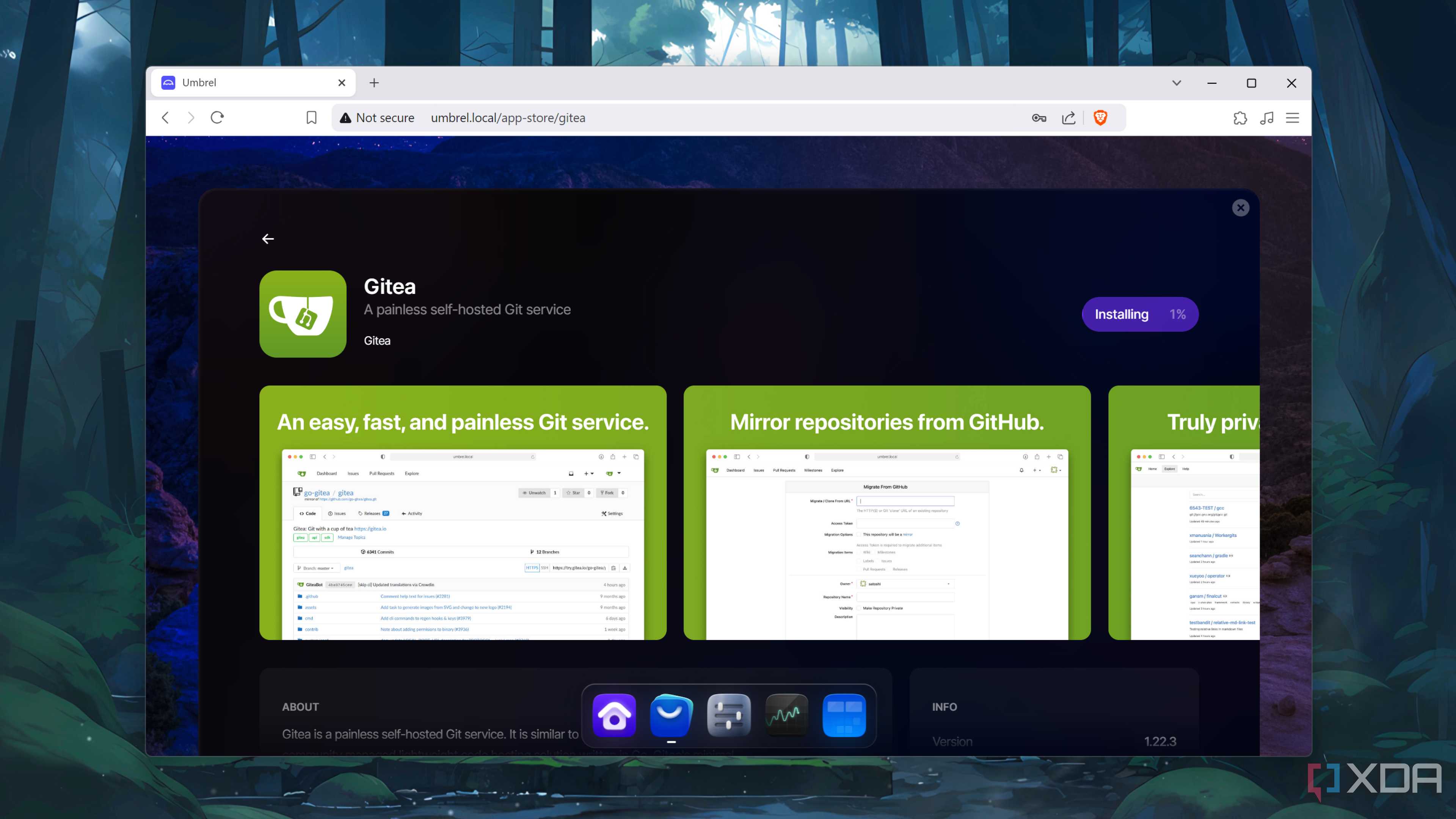 Downloading Gitea from the UmbrelOS app store