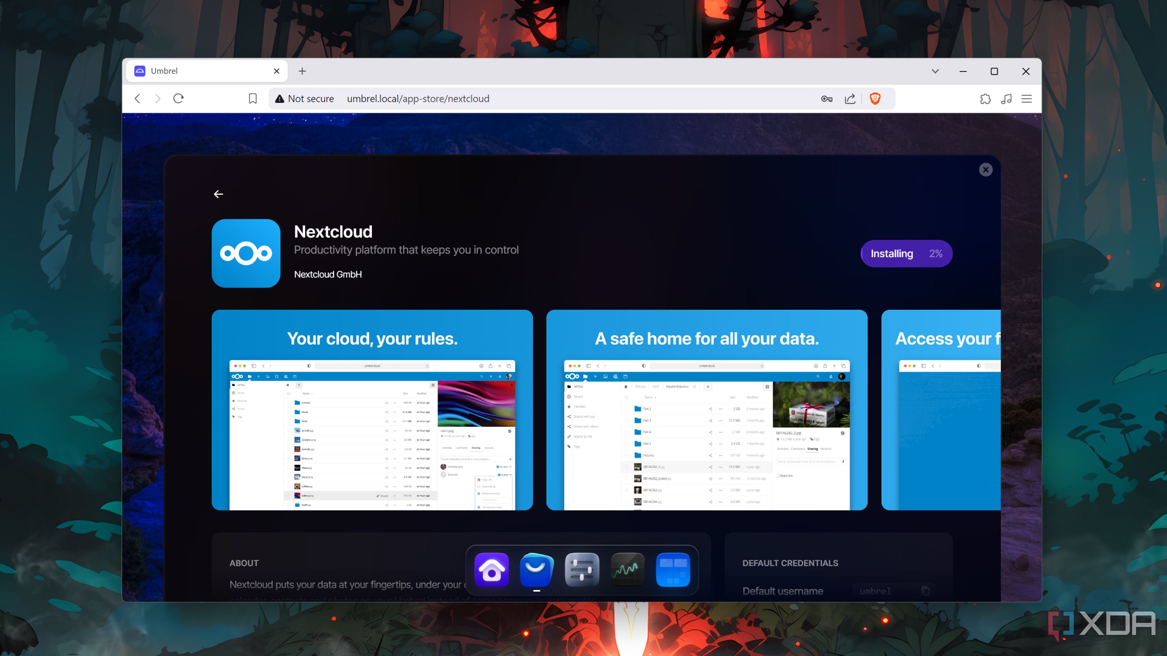 Downloading Nextcloud from the UmbrelOS app store
