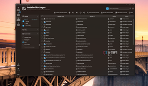 Screenshot of UniGetUI showing a list of installed packages on a device