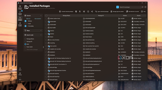 Screenshot of UniGetUI showing a list of installed packages on a device