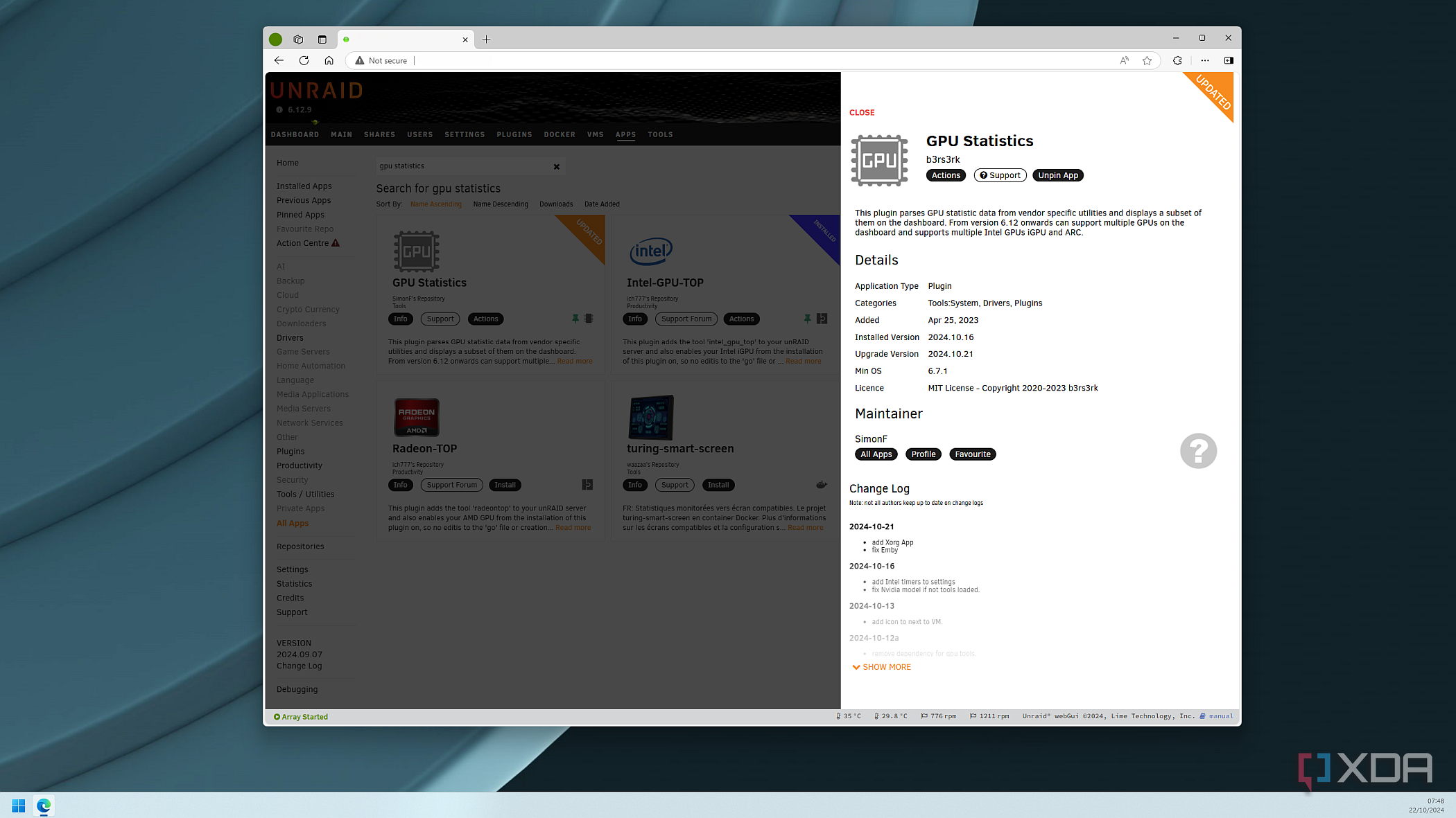Unraid app store GPU Statistics