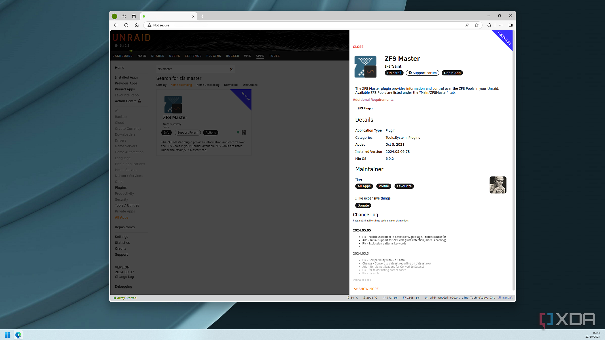 Unraid app store zfs master install information