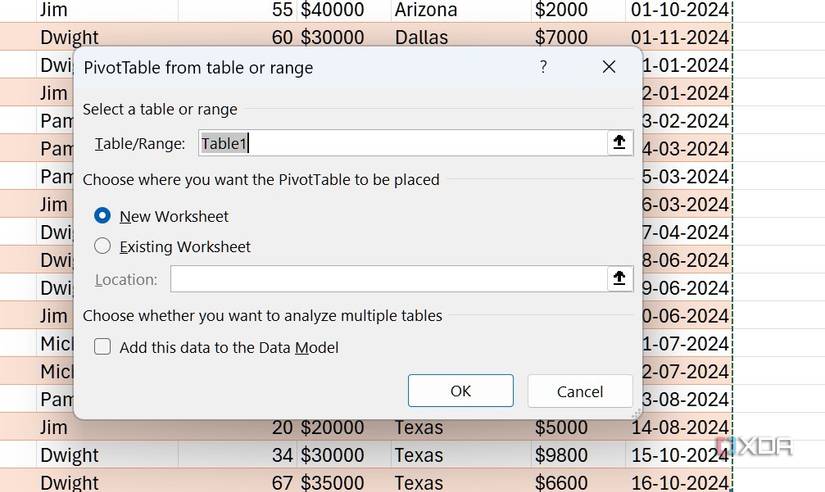create a table workbook in Excel