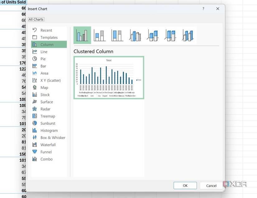 insert a chart in Excel