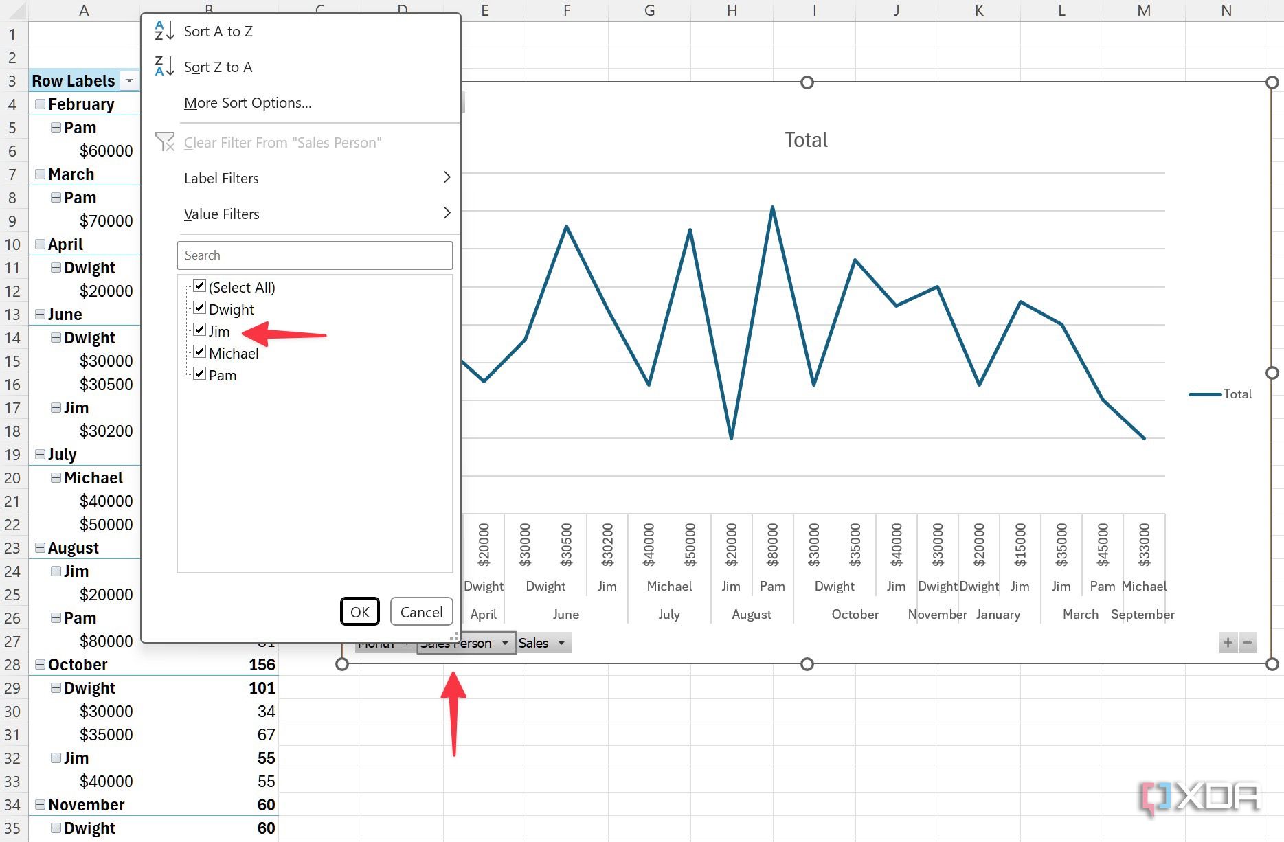 filter chart in Excel