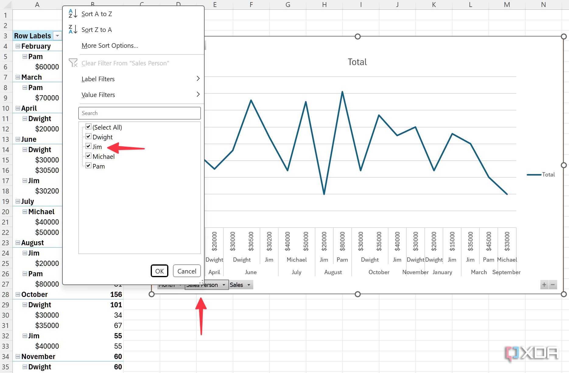filter chart in Excel