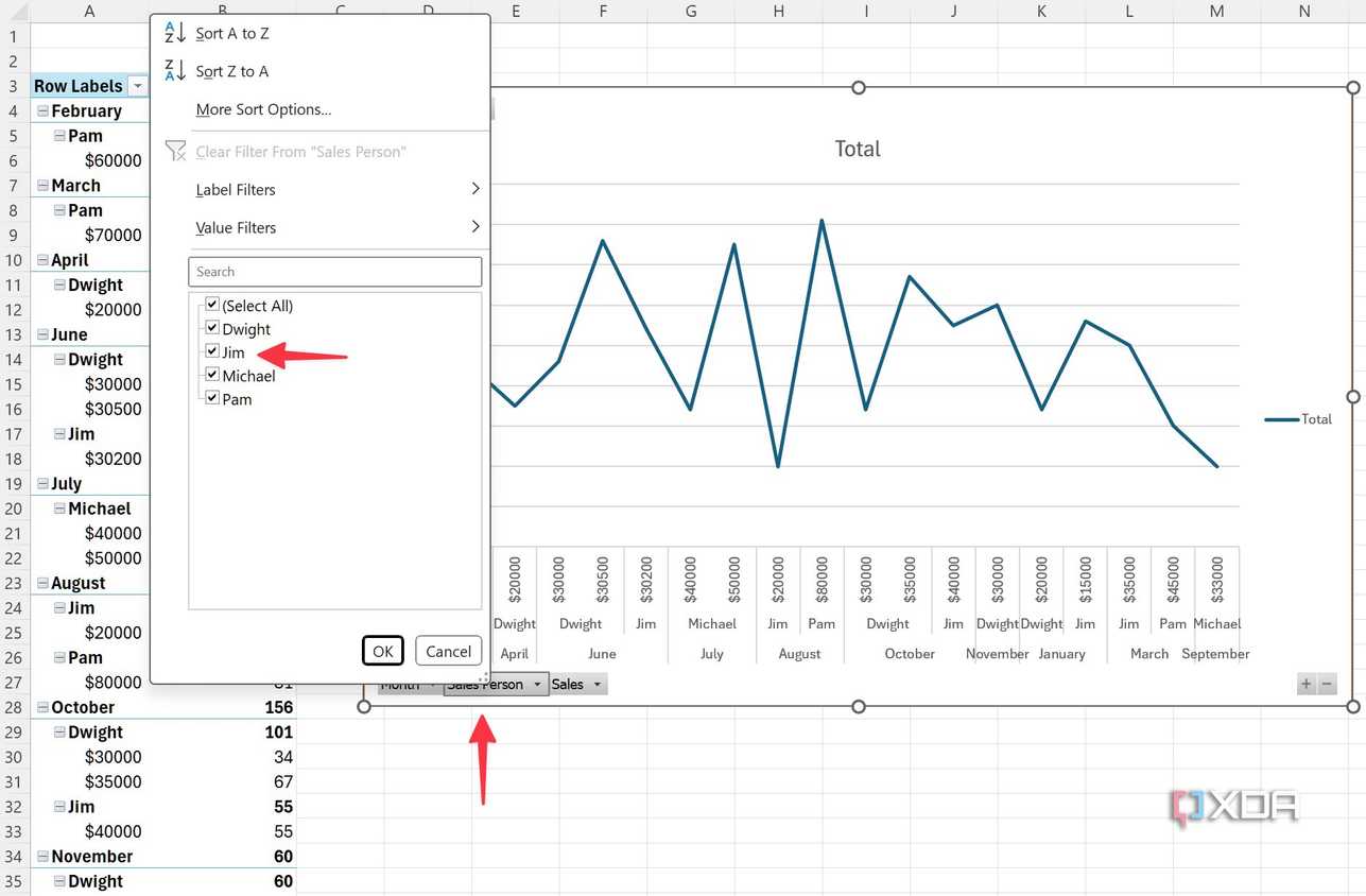 filter chart in Excel