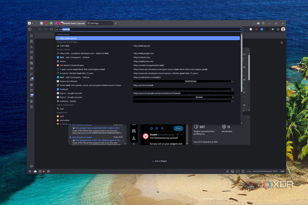Screenshot of Vivaldi showing a suggestion in the address bar