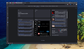 Screenshot of the Vivaldi dashboard with six widgets pinned to it