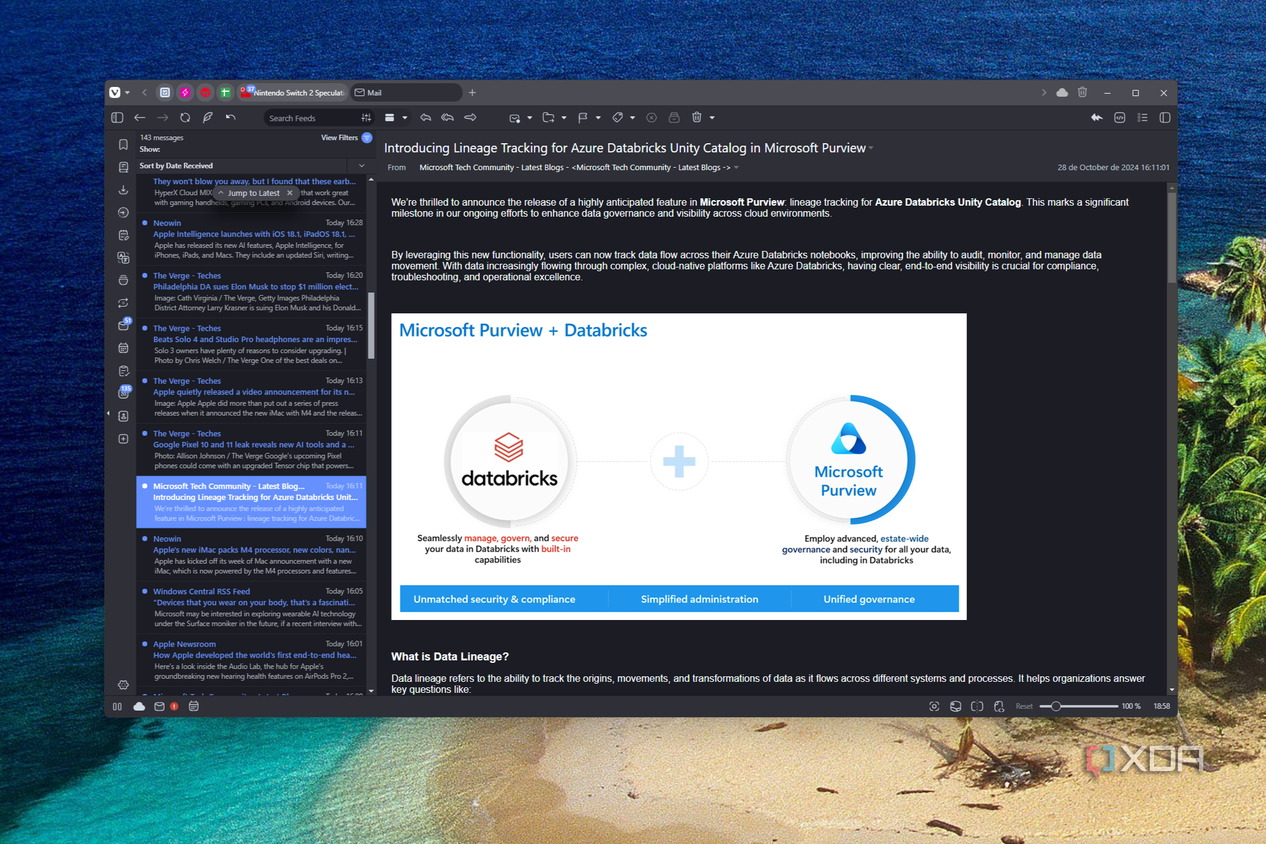Screenshot of Vivaldis feeds feature displaying an article