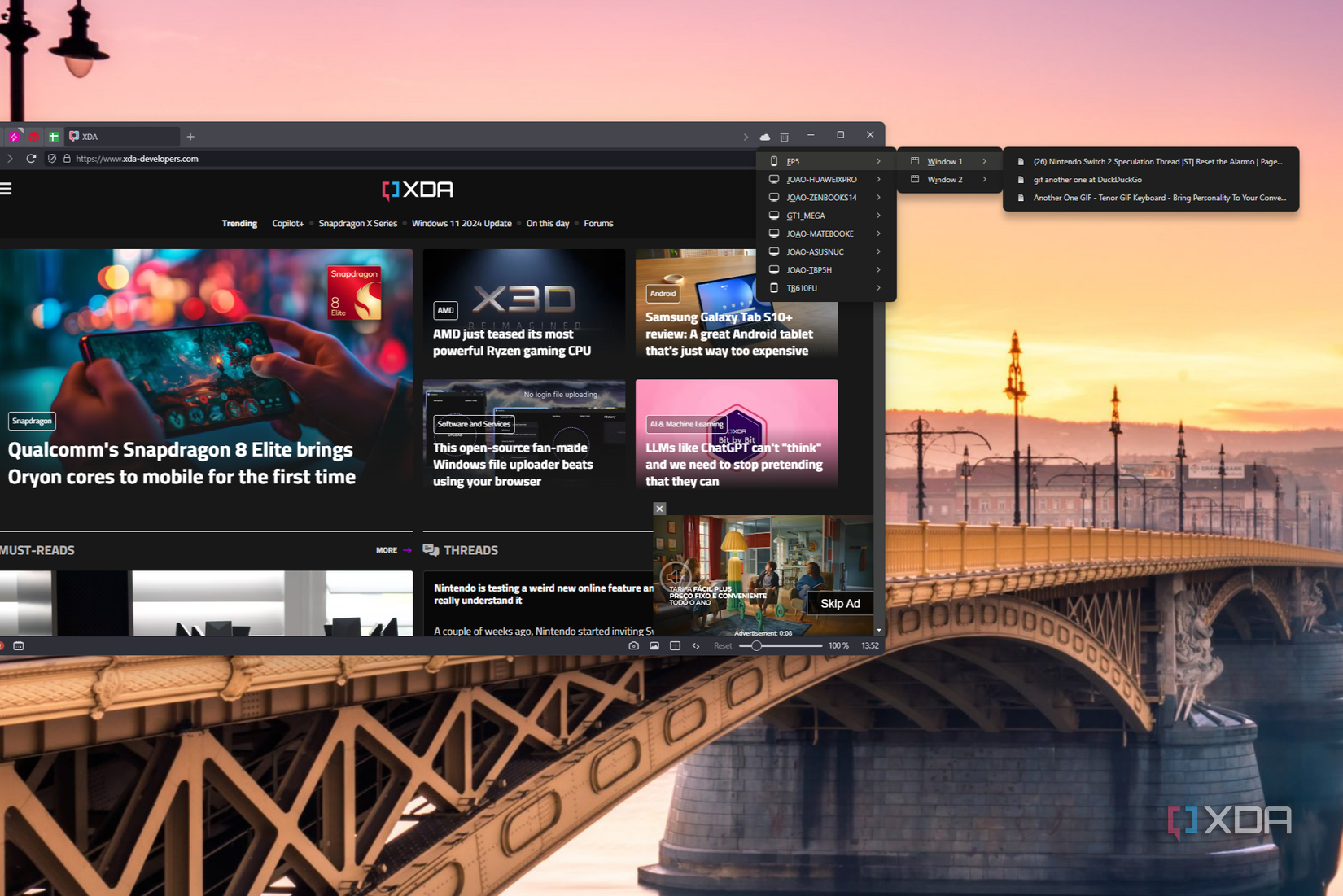 Screenshot of Vivaldi's synced tabs menu