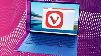 A laptop running Vivaldi with a Vivaldi logo on top of it