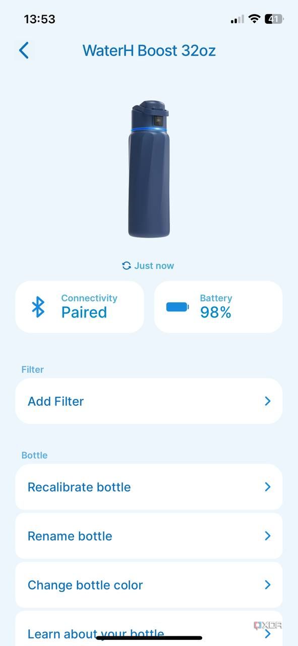 WaterH app settings