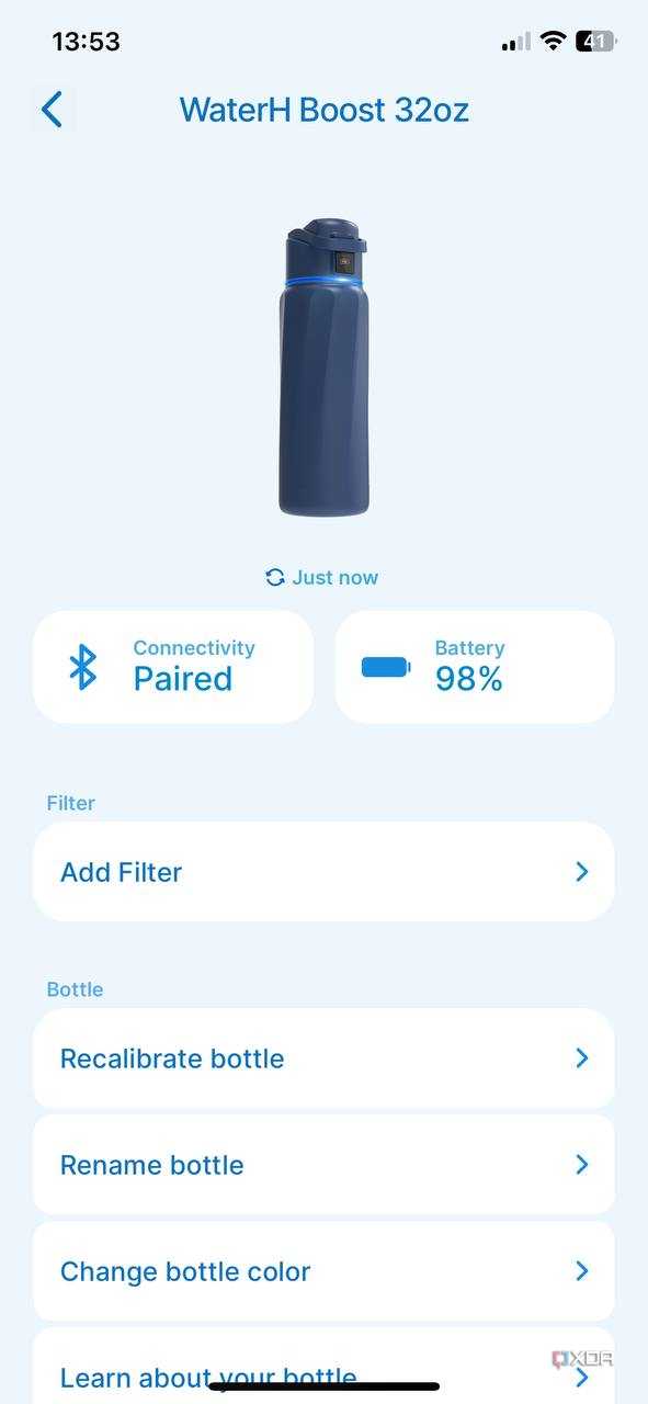 WaterH app settings